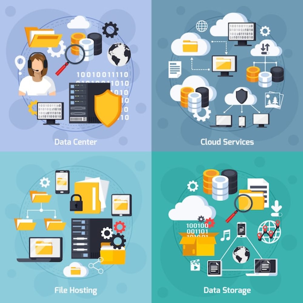 托管服务概念图标集 信息服务业务的视觉化诠释